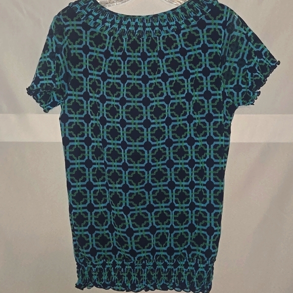 Blouse, Croft & Barrow, XS, Semi-Sheer, Cap Sleeve, Elastic Waist, Green, Blue - Picture 7 of 7